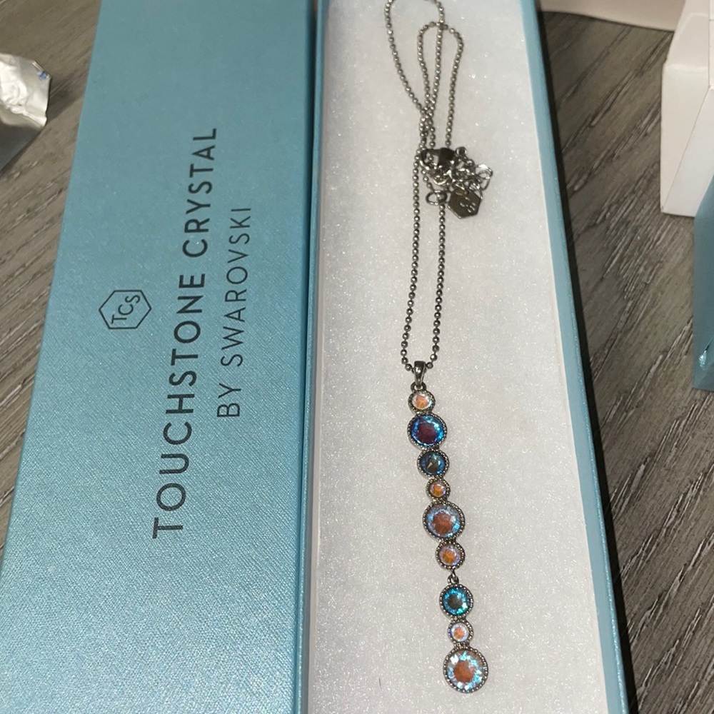 💎Touchstone Crystal Necklace Multicolored Rhodium 15-18” New